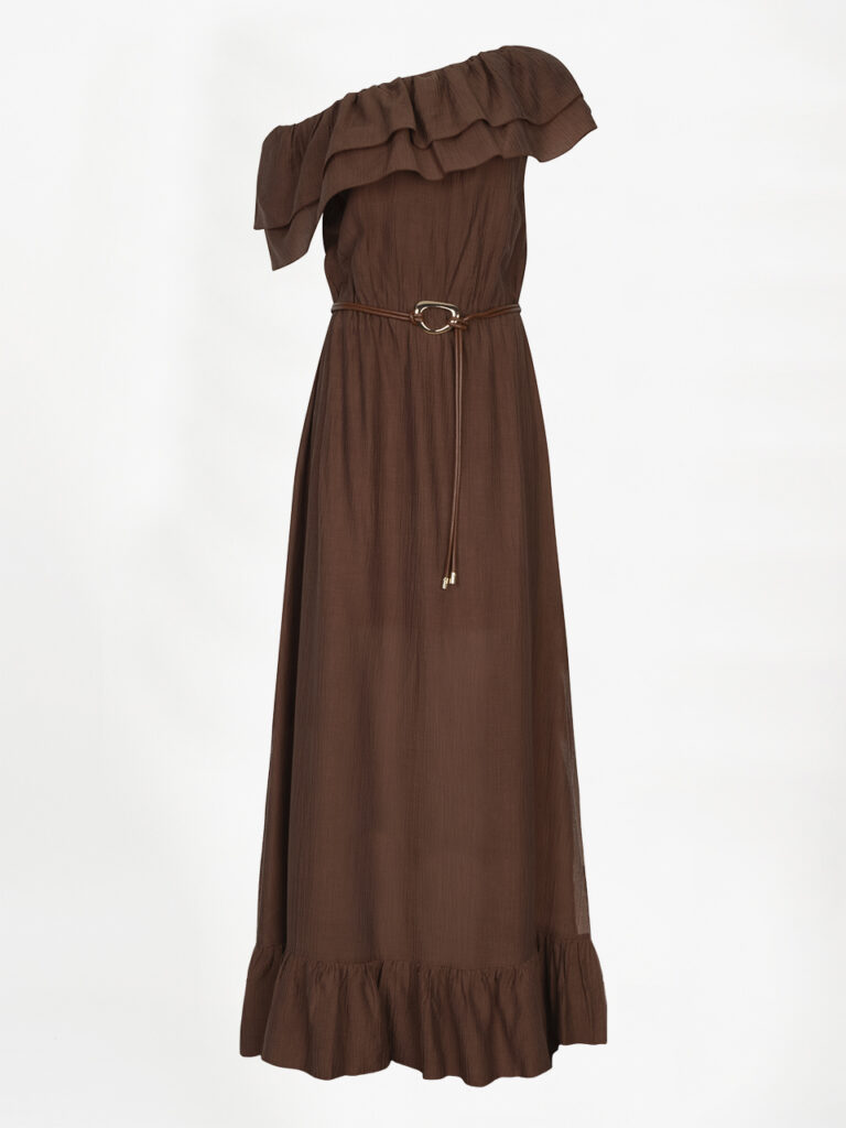Dante6 Ambarose plain off shoulder maxi dress Coconut Brown