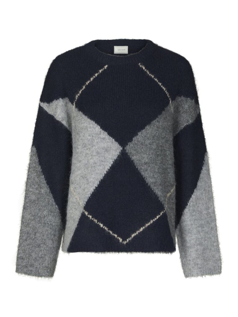 Neo Noir trui Inga fluffy check navy