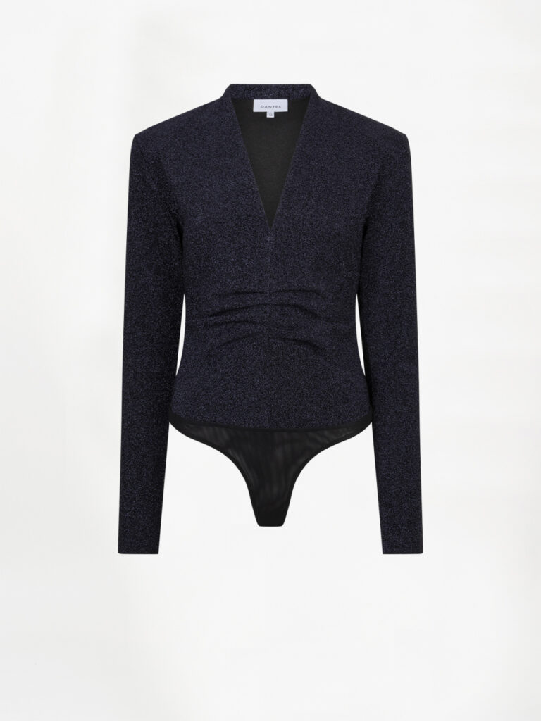 Dante6 bodysuit top Healey V-neck lurex deep navy